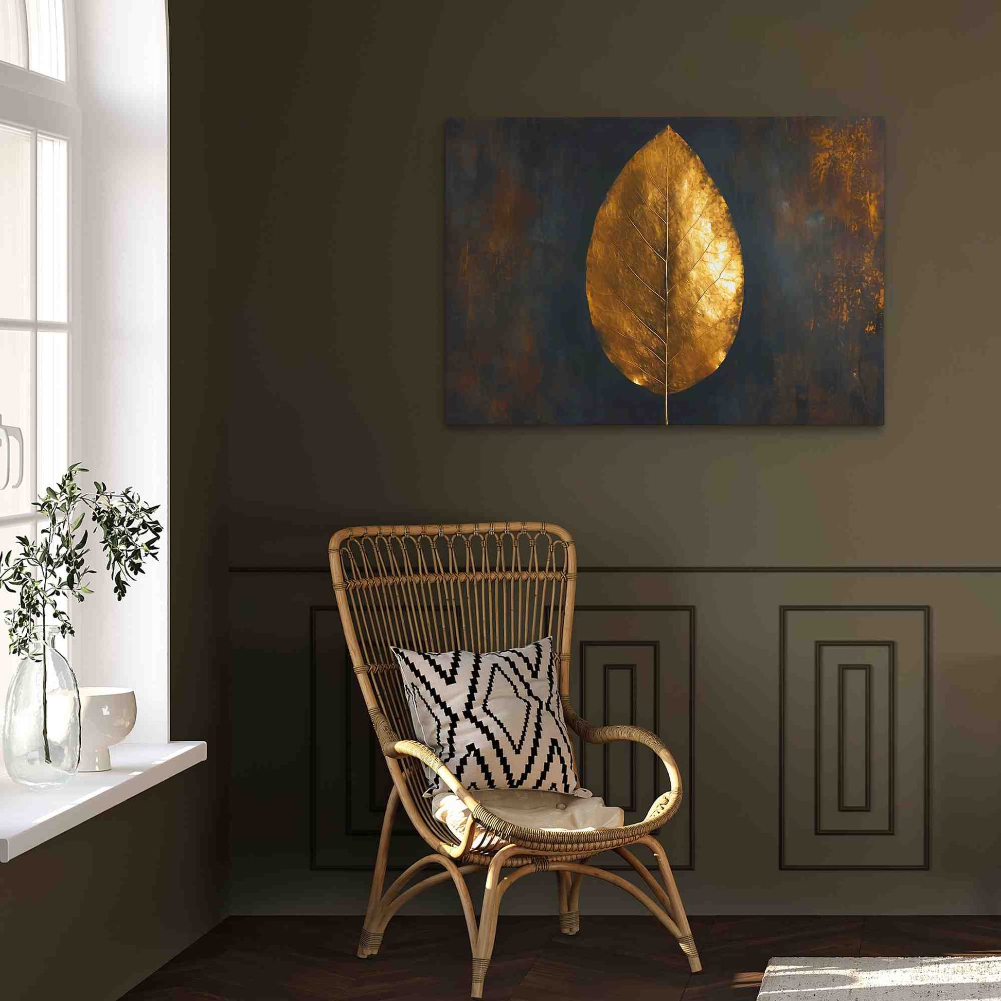 Leaf of Gold - Minimalist Black and Gold Canvas Wall Art