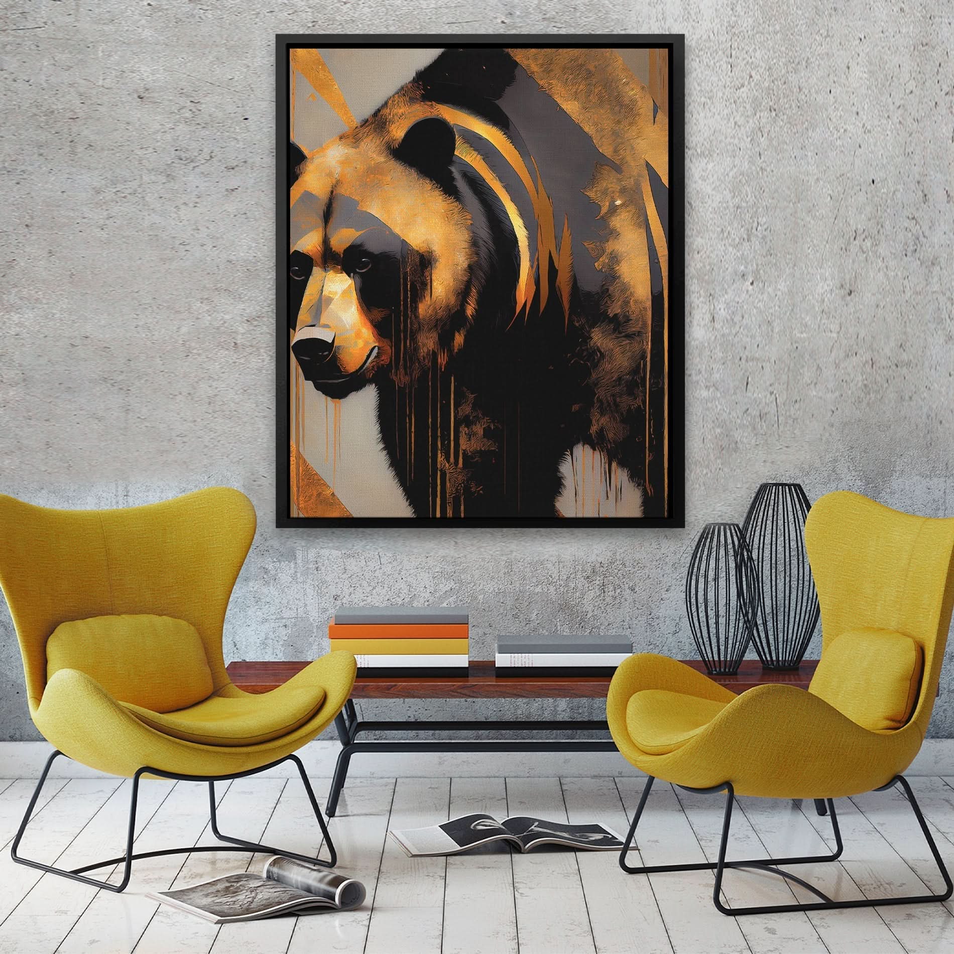 Leaning Brown Bear - Black Canvas Wall Art