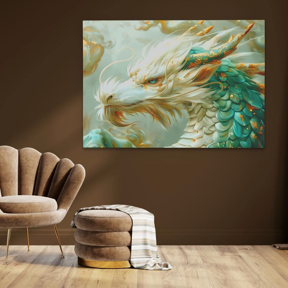 Legendary Dragon - Earth Tones Green and Gold Canvas Print