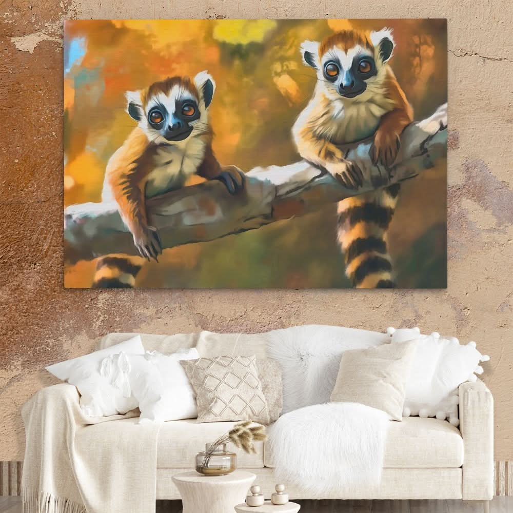 Lemurs in a Tree - Animals Art for Living Room