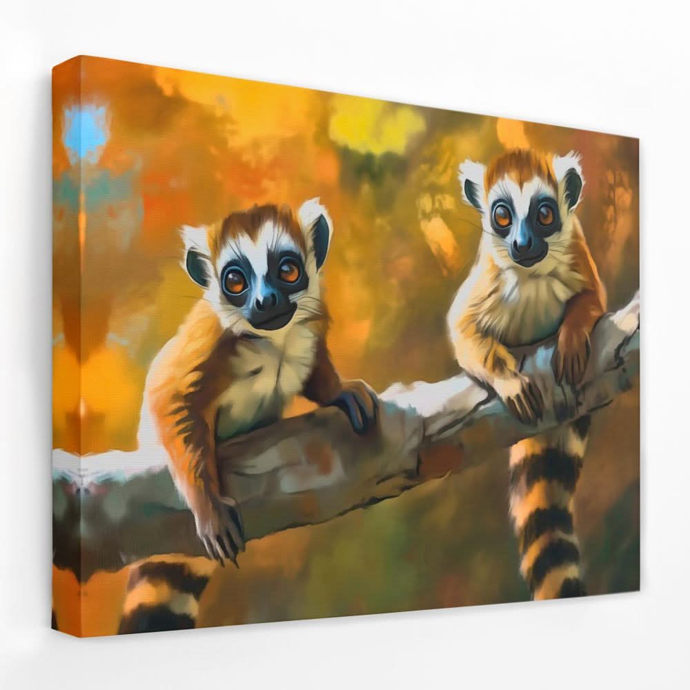 Lemurs in a Tree - Animals Canvas Wall Art