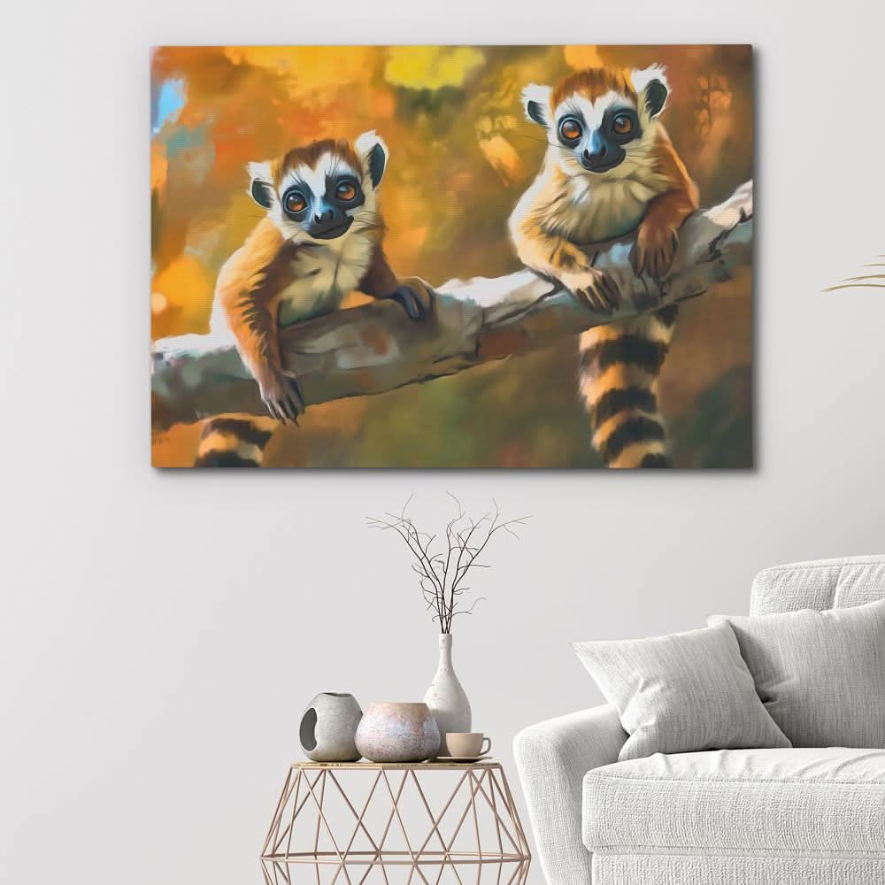 Lemurs in a Tree - Brown Lemur Canvas Print