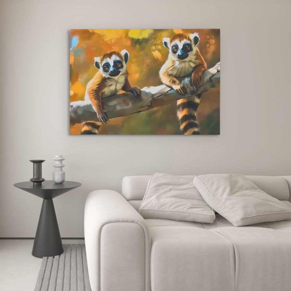 Lemurs in a Tree - Lemur Wall Art in Black Frame
