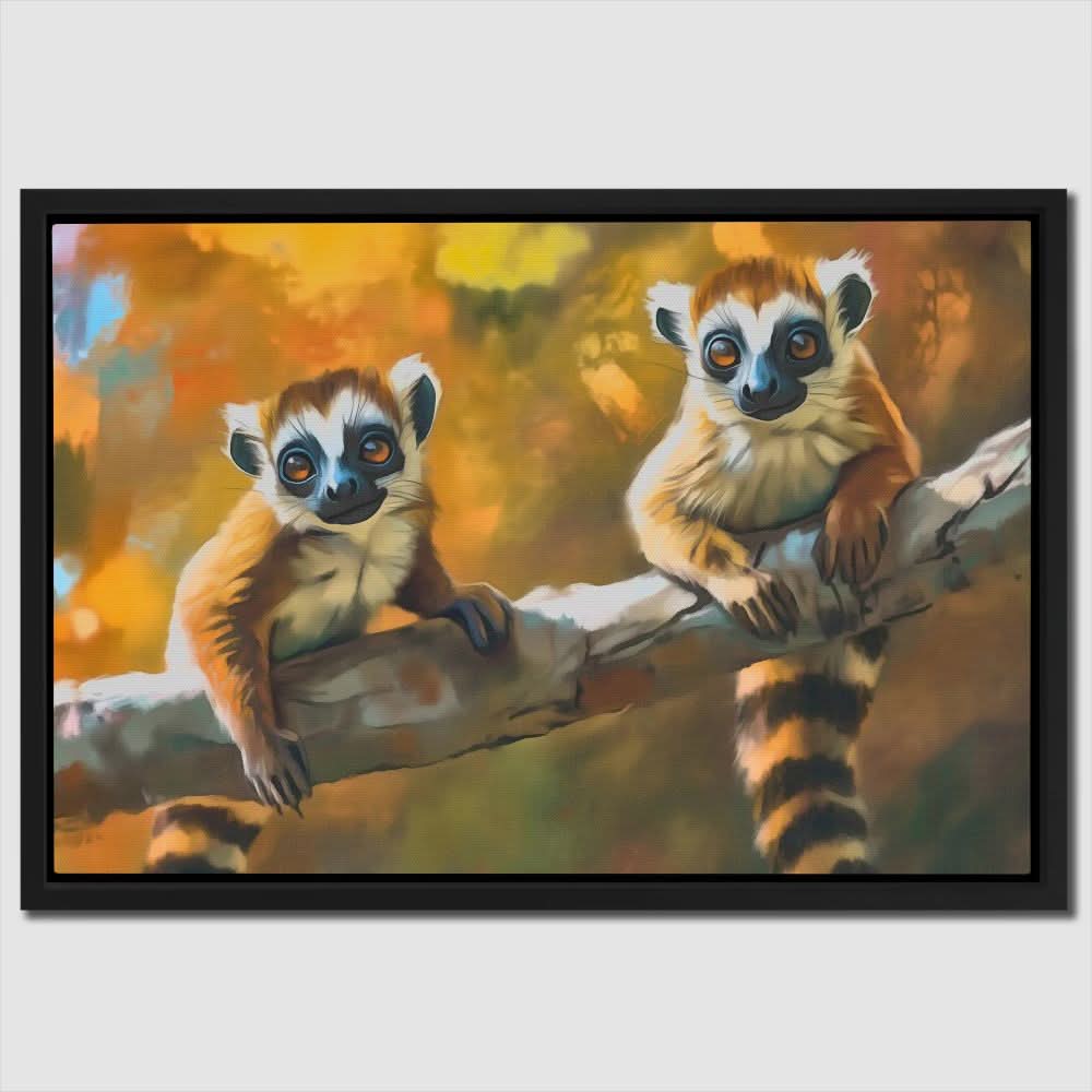 Lemurs in a Tree - Contemporary Brown Canvas Wall Art
