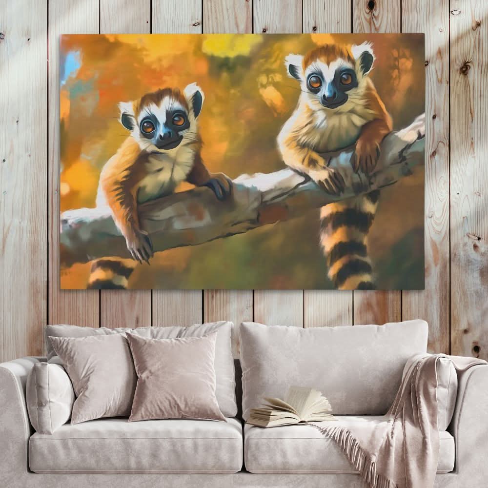 Lemurs in a Tree - Large Contemporary Canvas Print