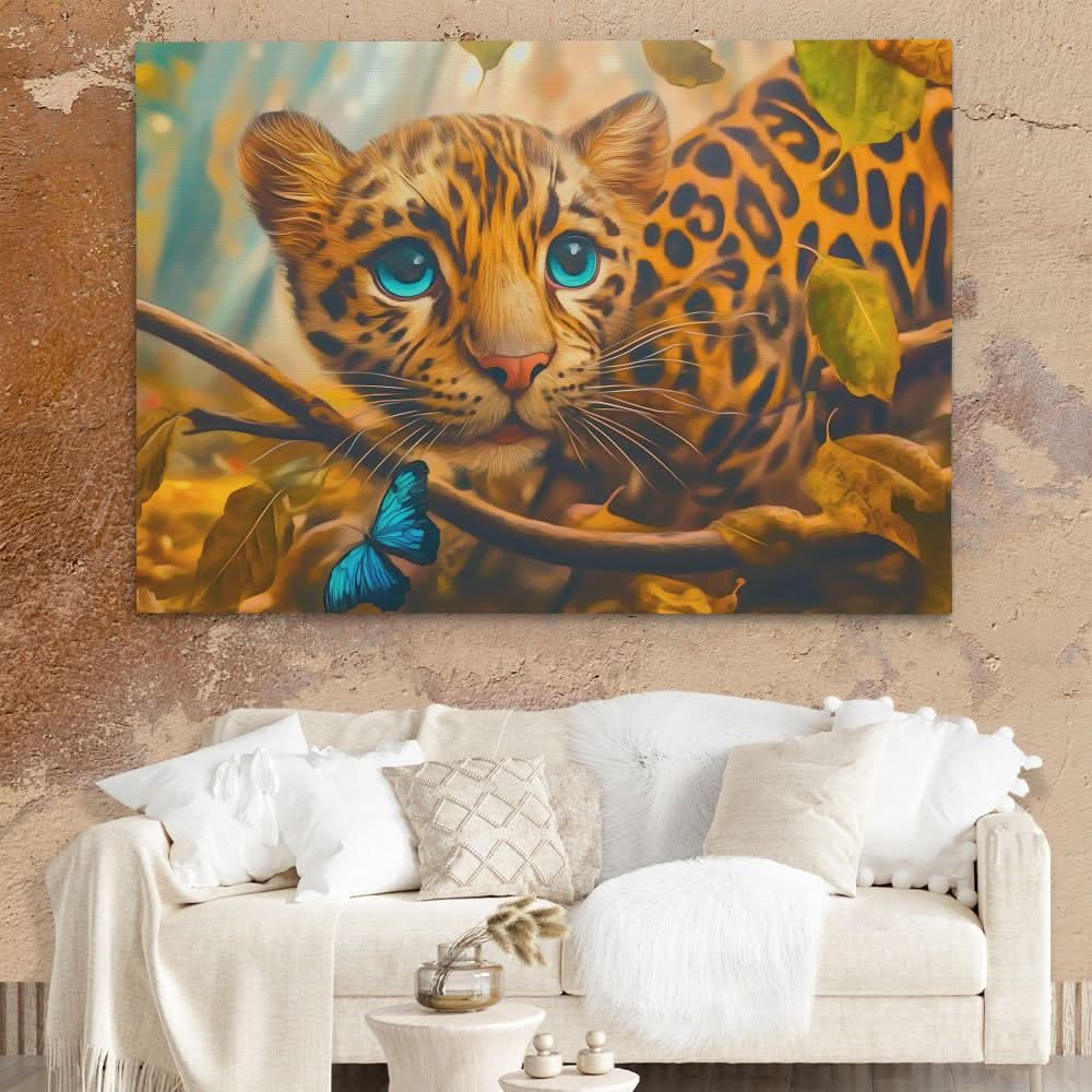 Leopard Butterfly - Blue Canvas Wall Art
