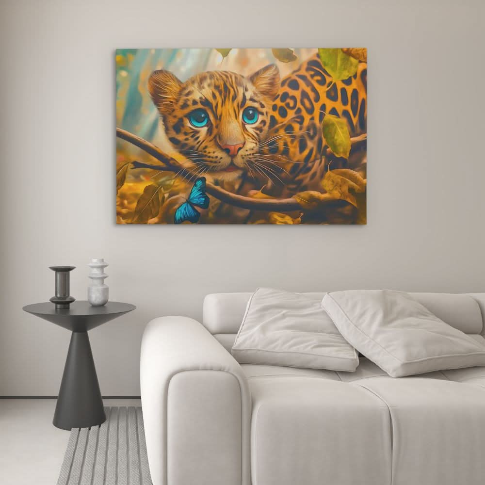 Leopard Butterfly - Big Cat Wall Art in Black Frame