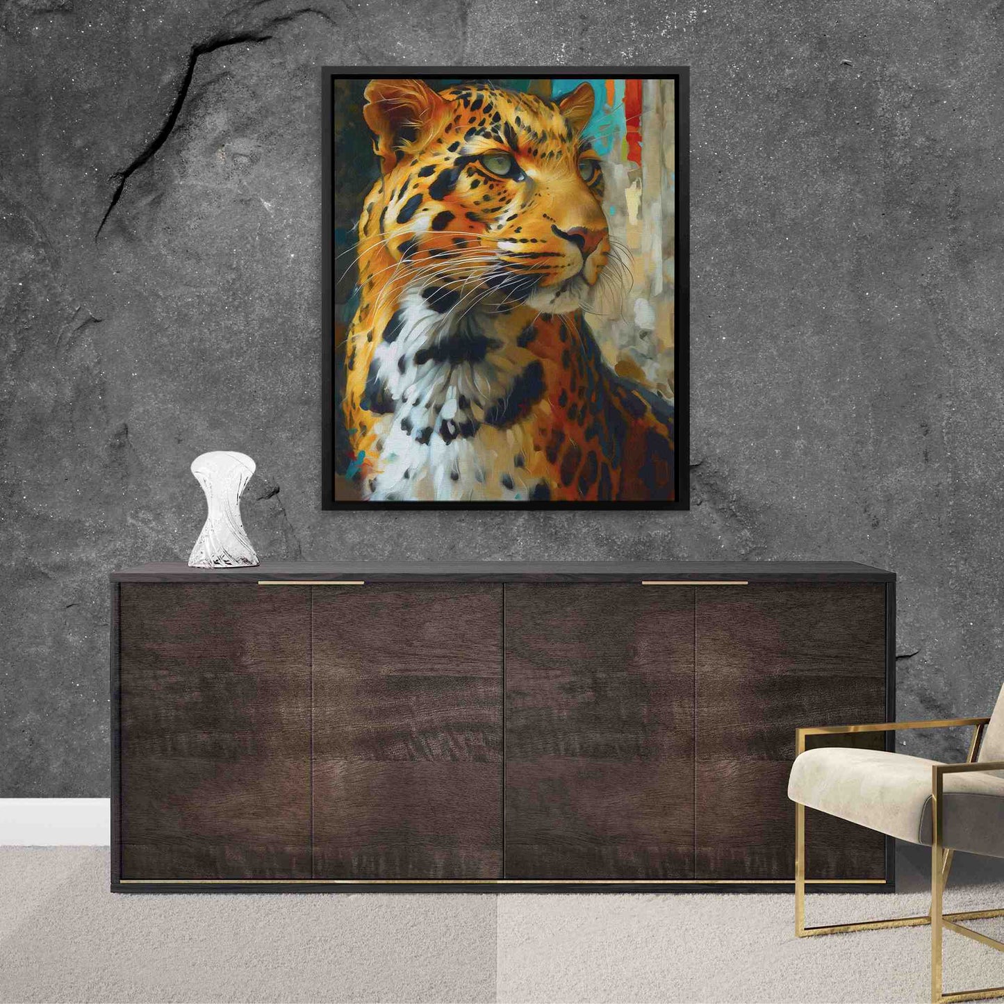 Leopard in Light - Yellow Canvas Wall Art