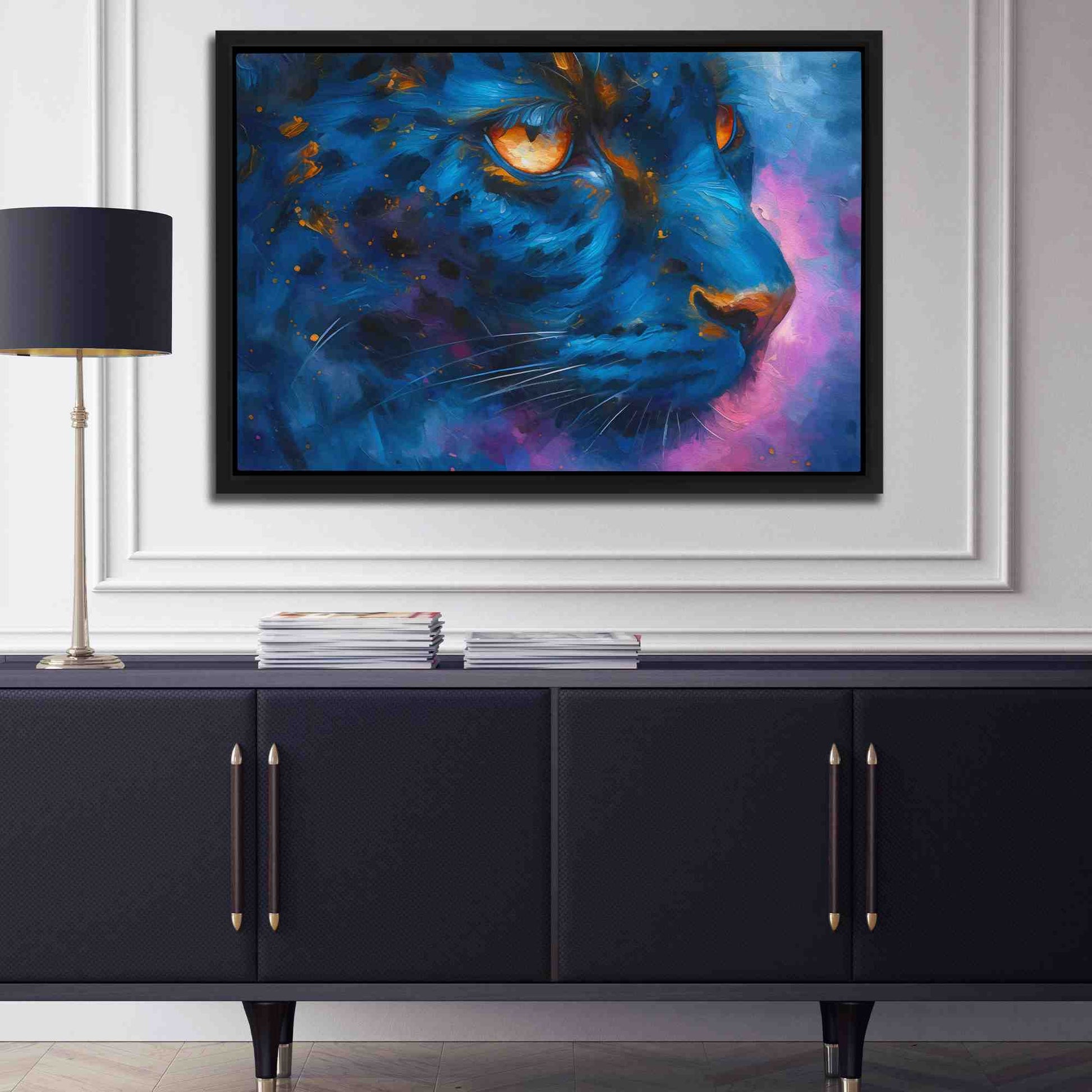 Leopard on the Prowl - Blue Canvas Wall Art