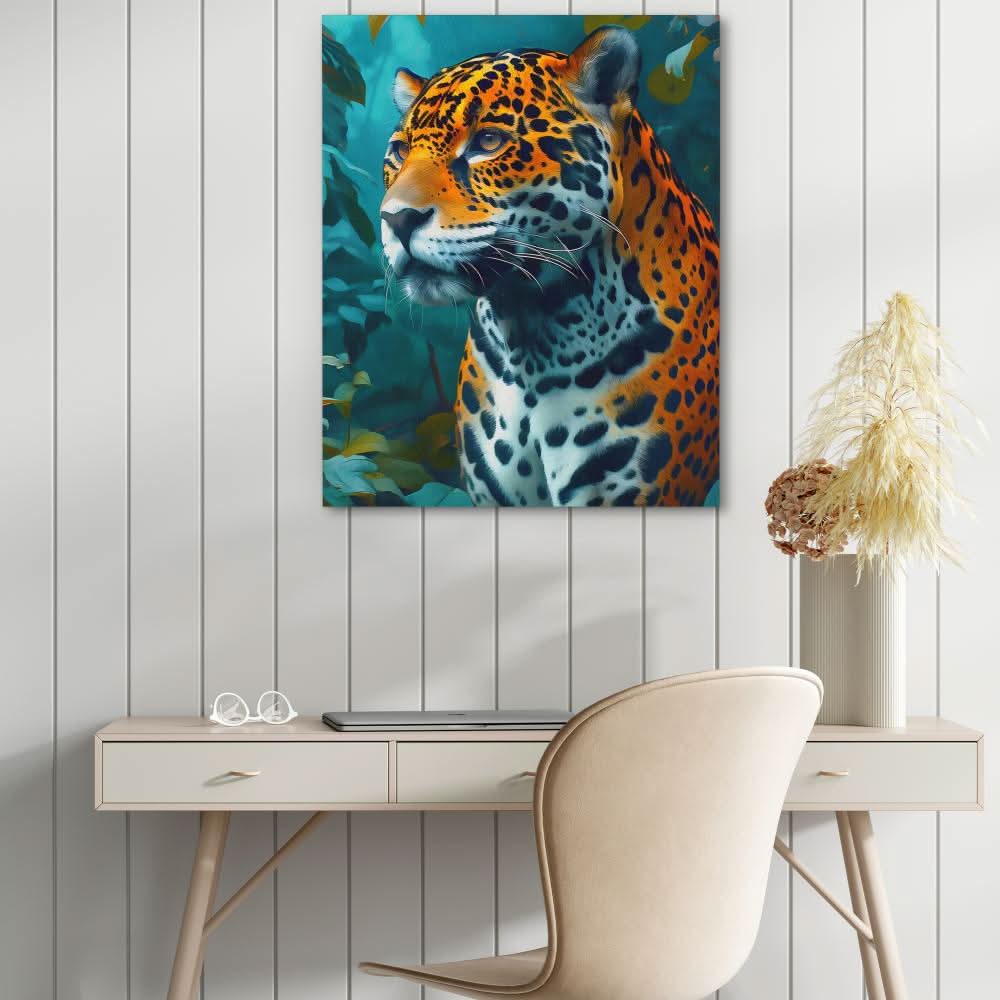Leopard Watercolor - Big Cat Wall Art in Black Frame