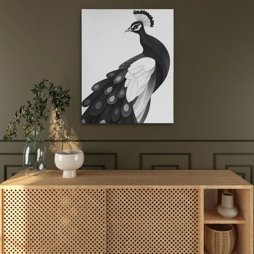 Light Peacock - Minimalist Wall Art in Black Frame