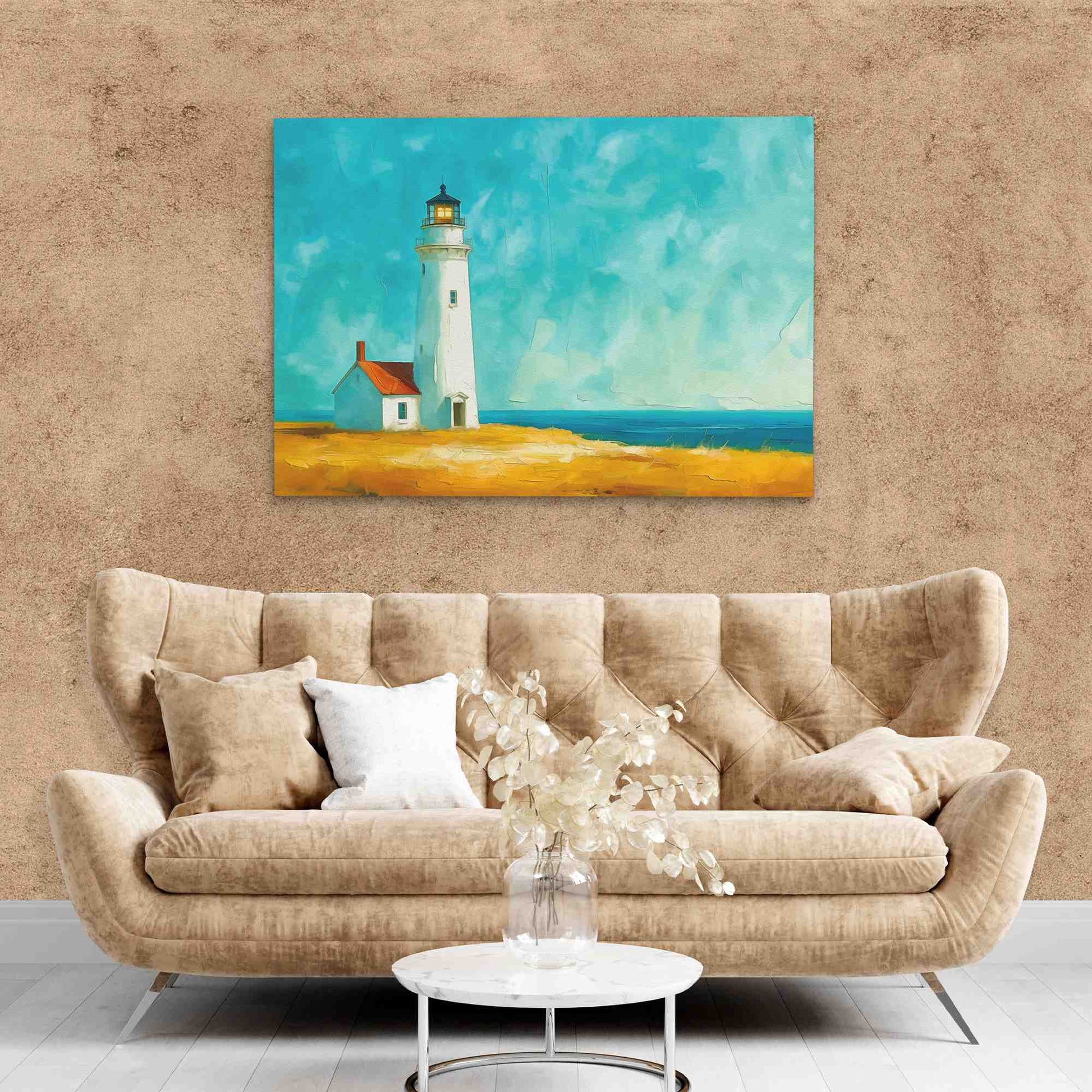Lighthouse Hilltop - Blue Beach House Canvas Print