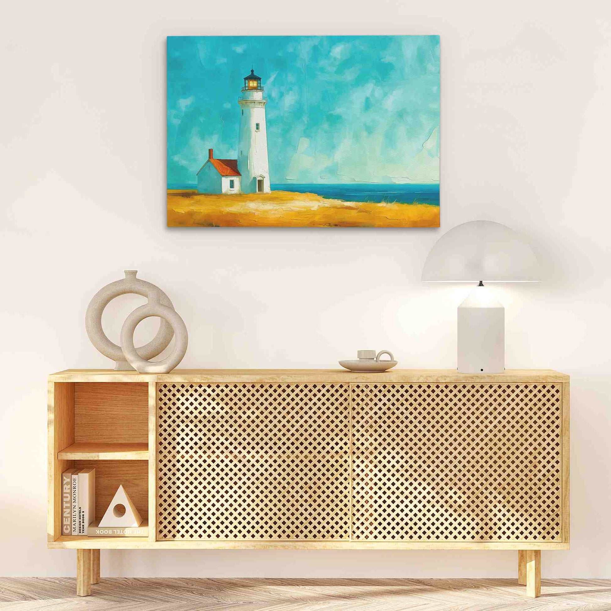 Lighthouse Hilltop - Blue Canvas Wall Art
