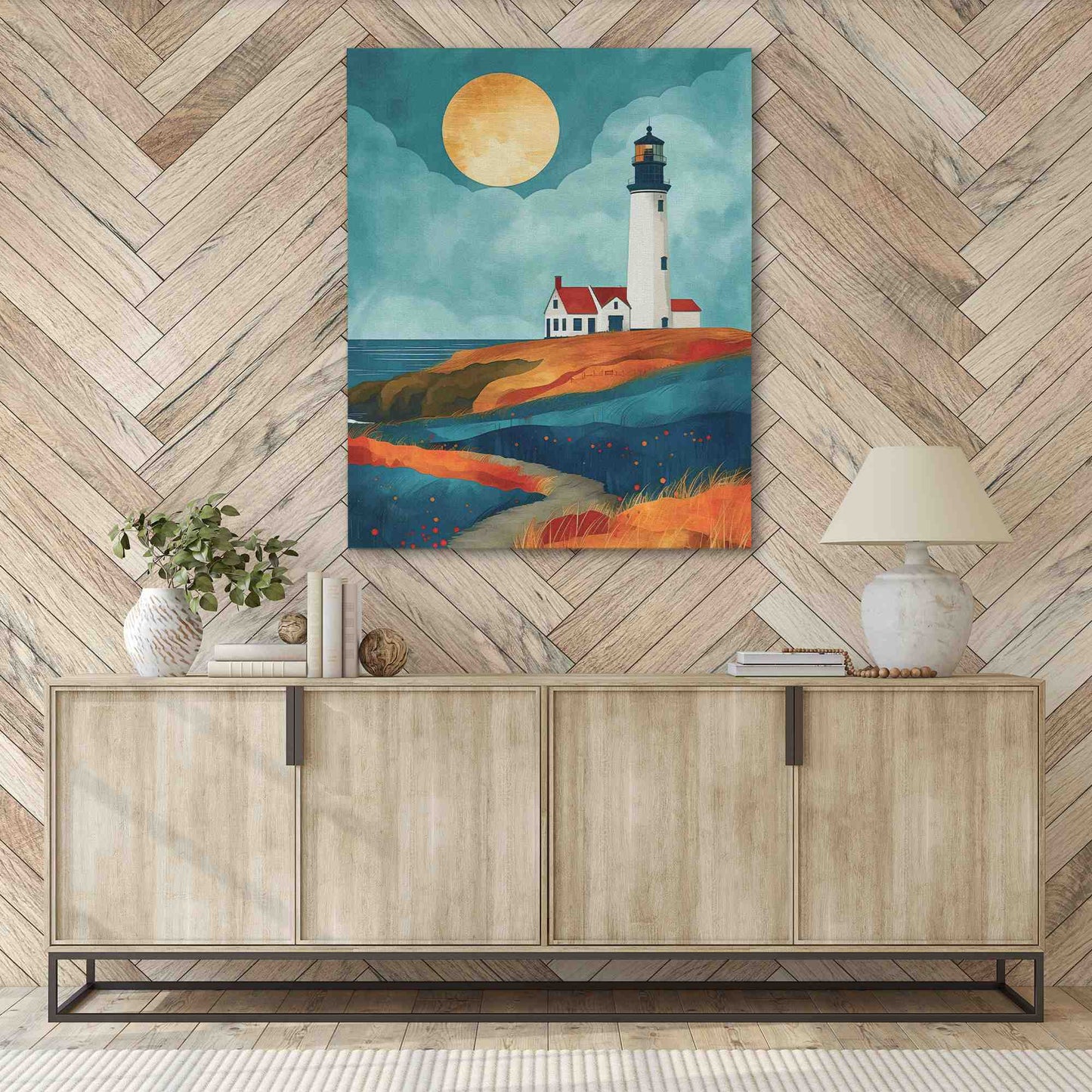 Lighthouse Point - Beach House Wall Art in Black Frame