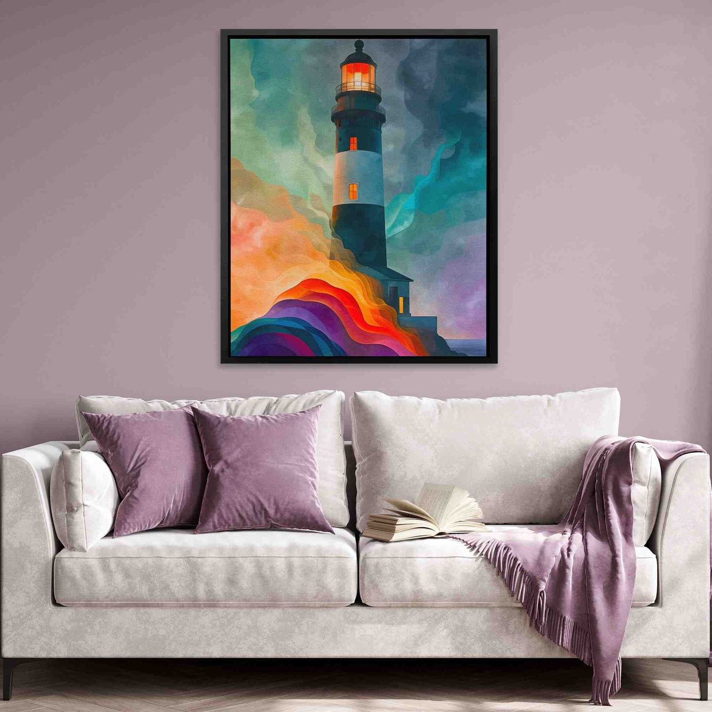 Lighthouse Radiance - Lighthouse Wall Art in Black Frame