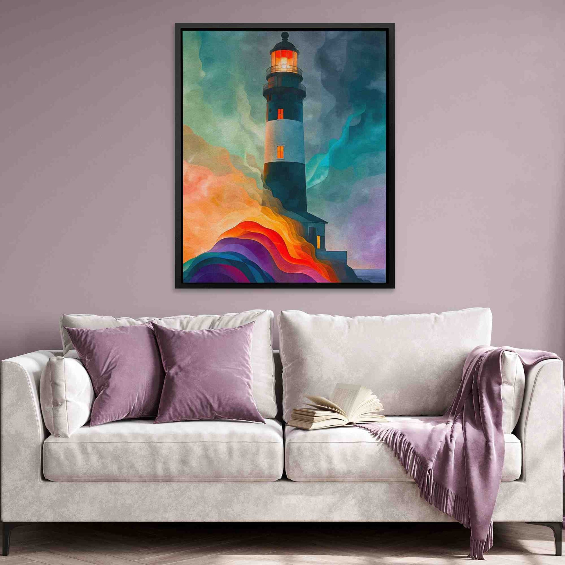 Lighthouse Radiance - Lighthouse Wall Art in Black Frame