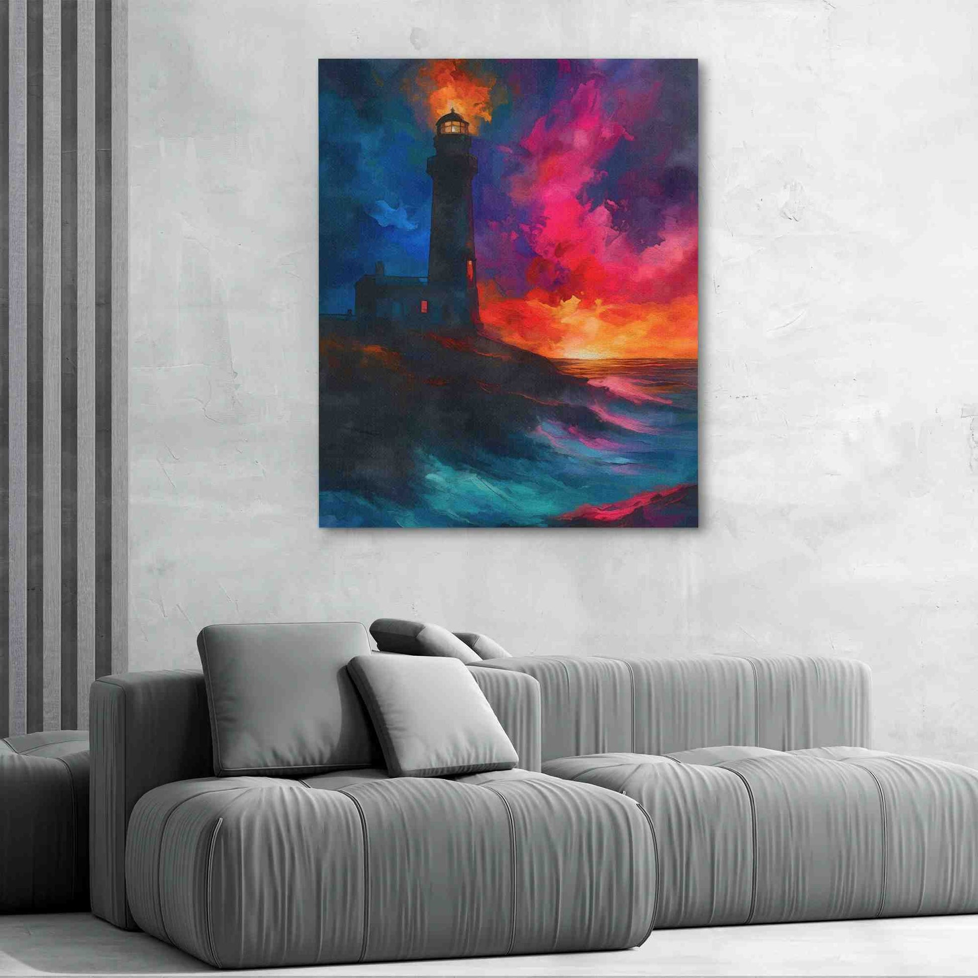 Lighthouse Sunset - Large Watercolor Canvas Print