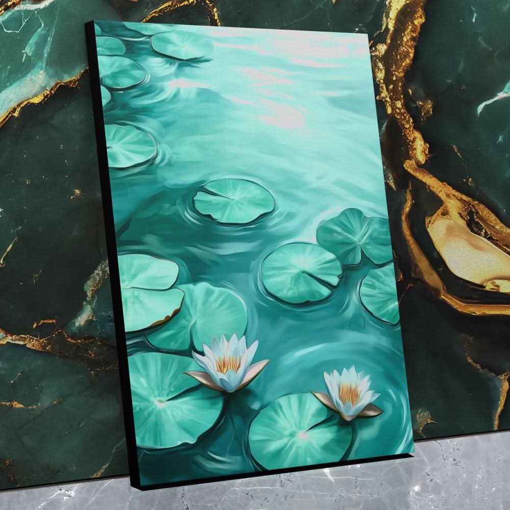 Lily Pads Serenade - Minimalist Wall Art in Black Frame