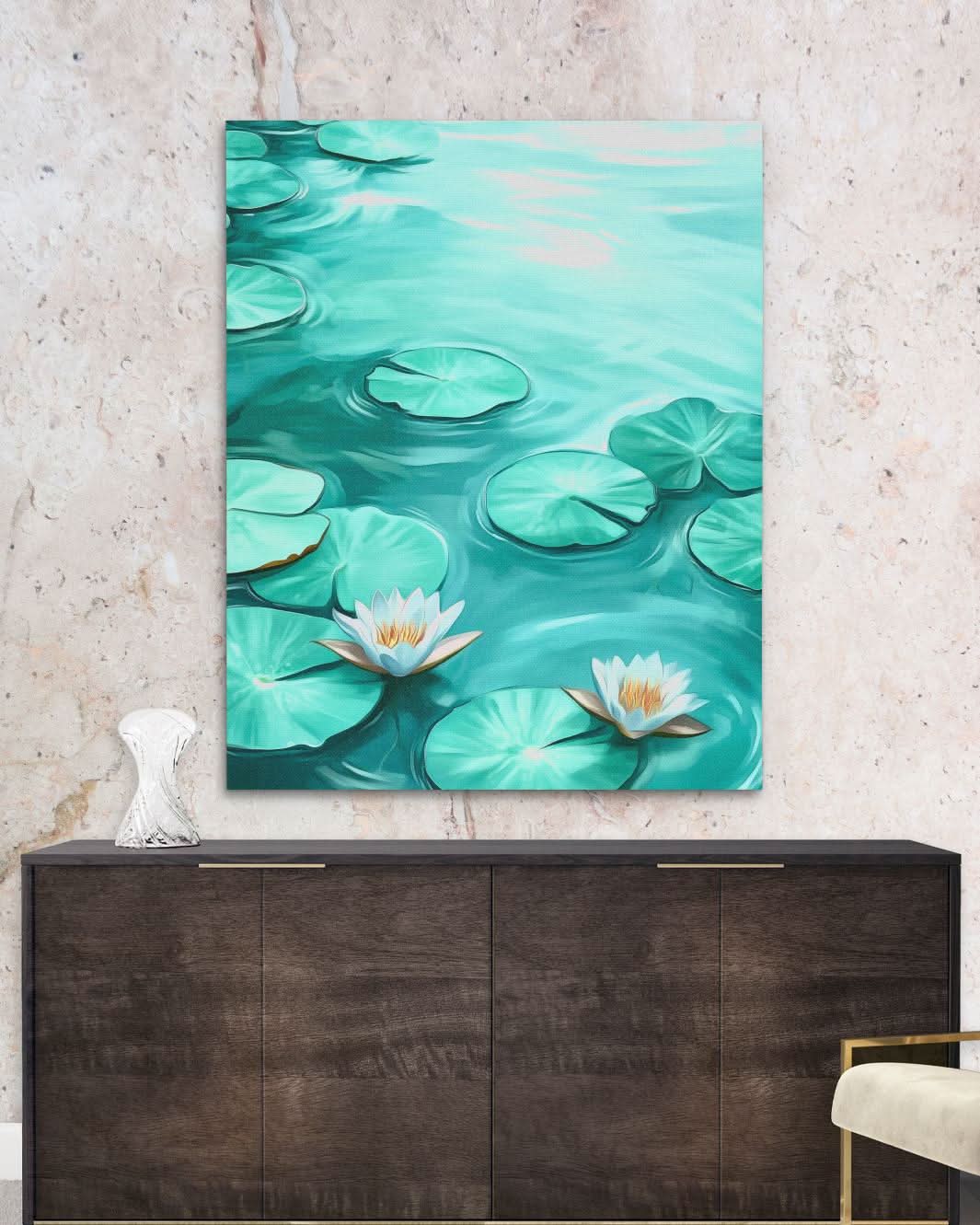 Lily Pads Serenade - Minimalist Green Canvas Wall Art