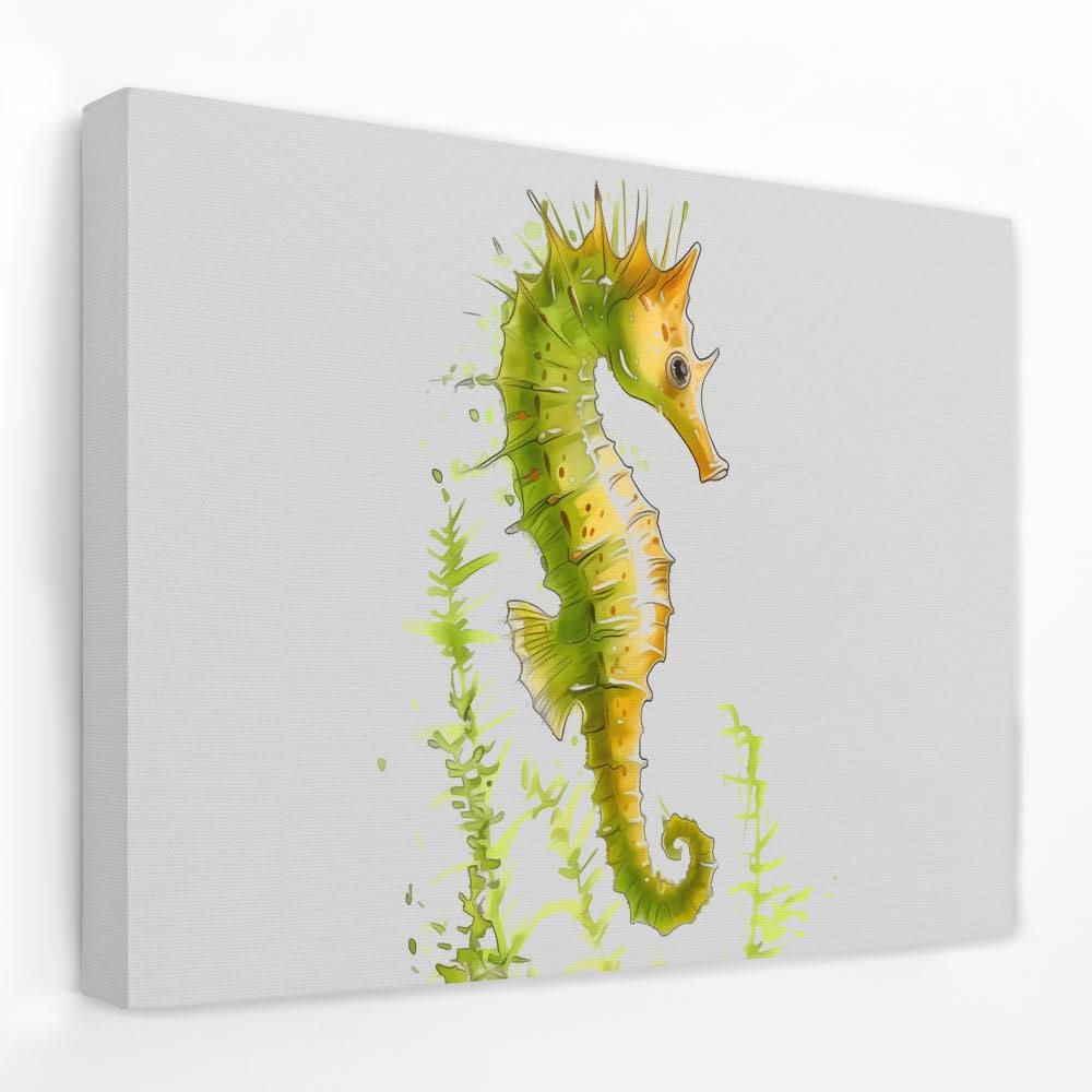 Lime Seahorse - Beach Canvas Wall Art
