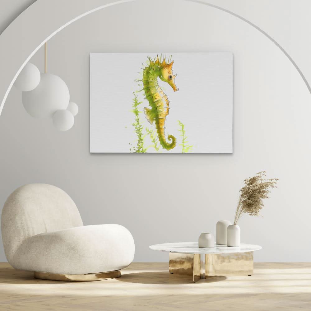 Lime Seahorse - Green Coastal Canvas Print