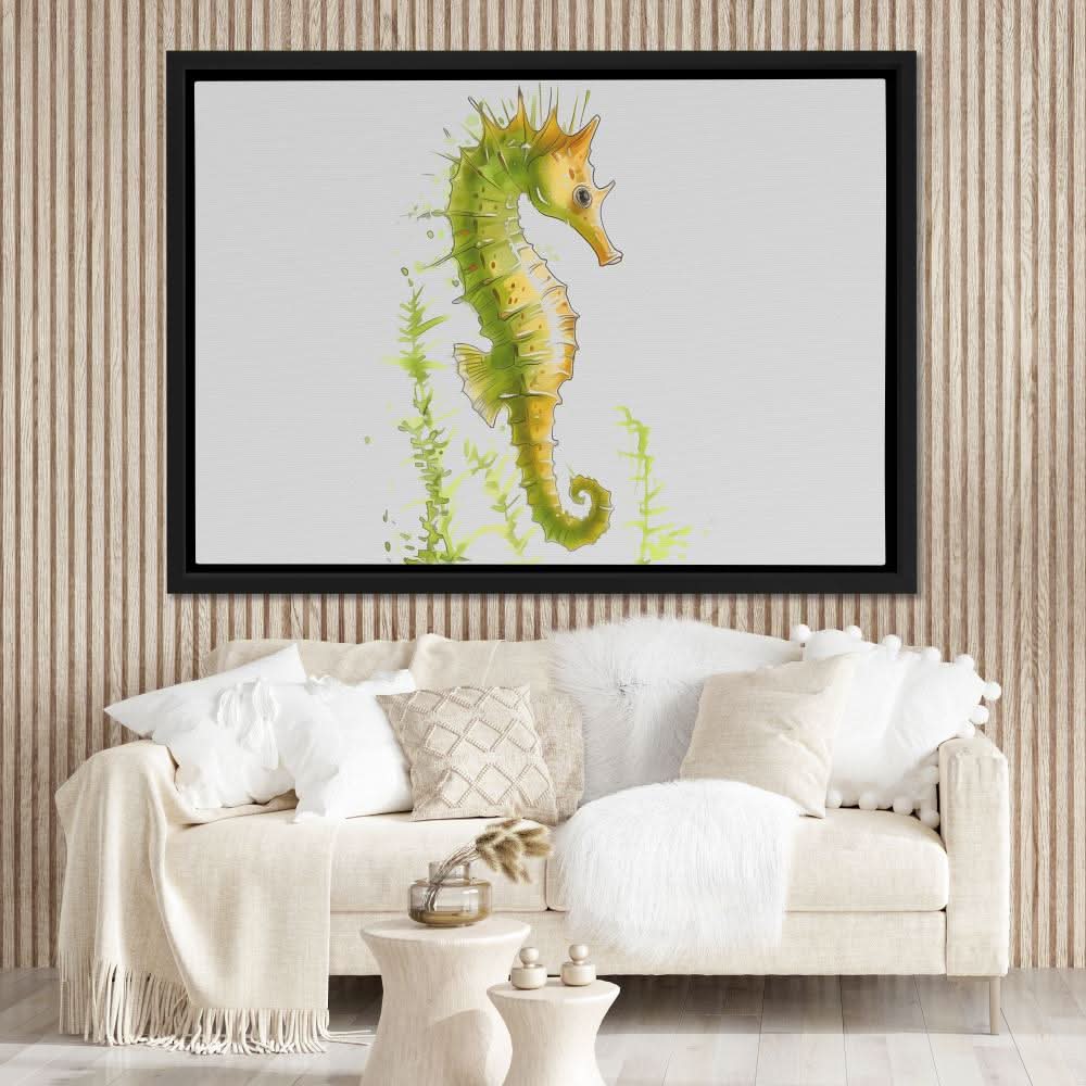 Lime Seahorse - Large Watercolor Canvas Print