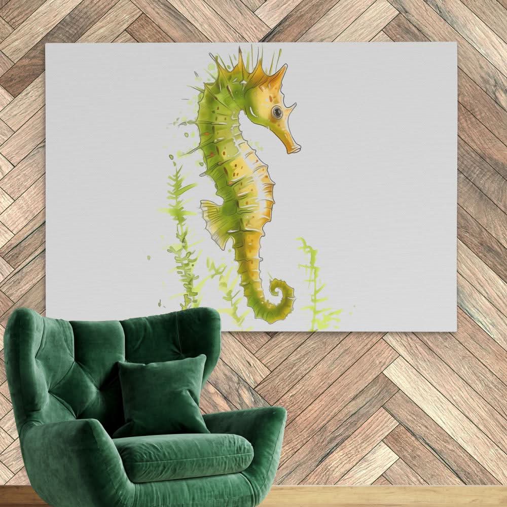 Lime Seahorse - Coastal Wall Art in Black Frame