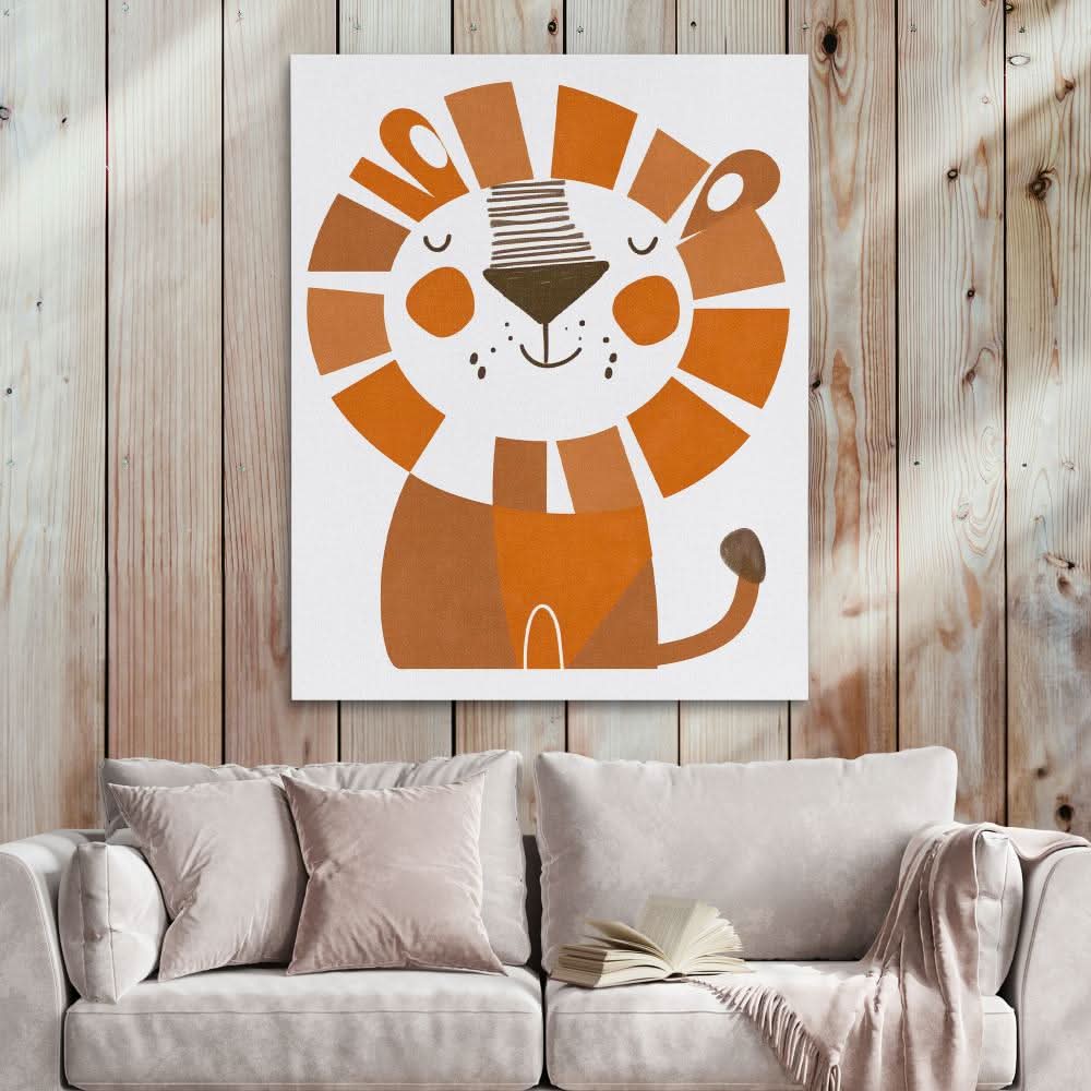 Lion Doodle - Modern Wall Art in Black Frame