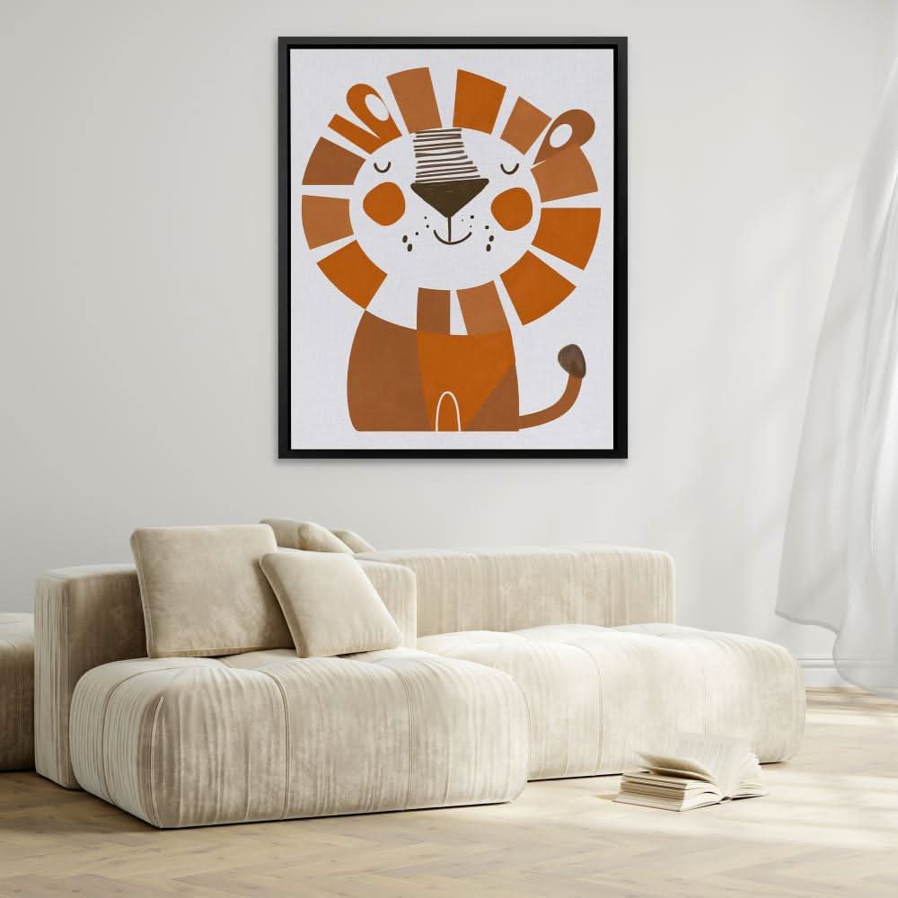 Lion Doodle - Big Cat Wall Art in Black Frame