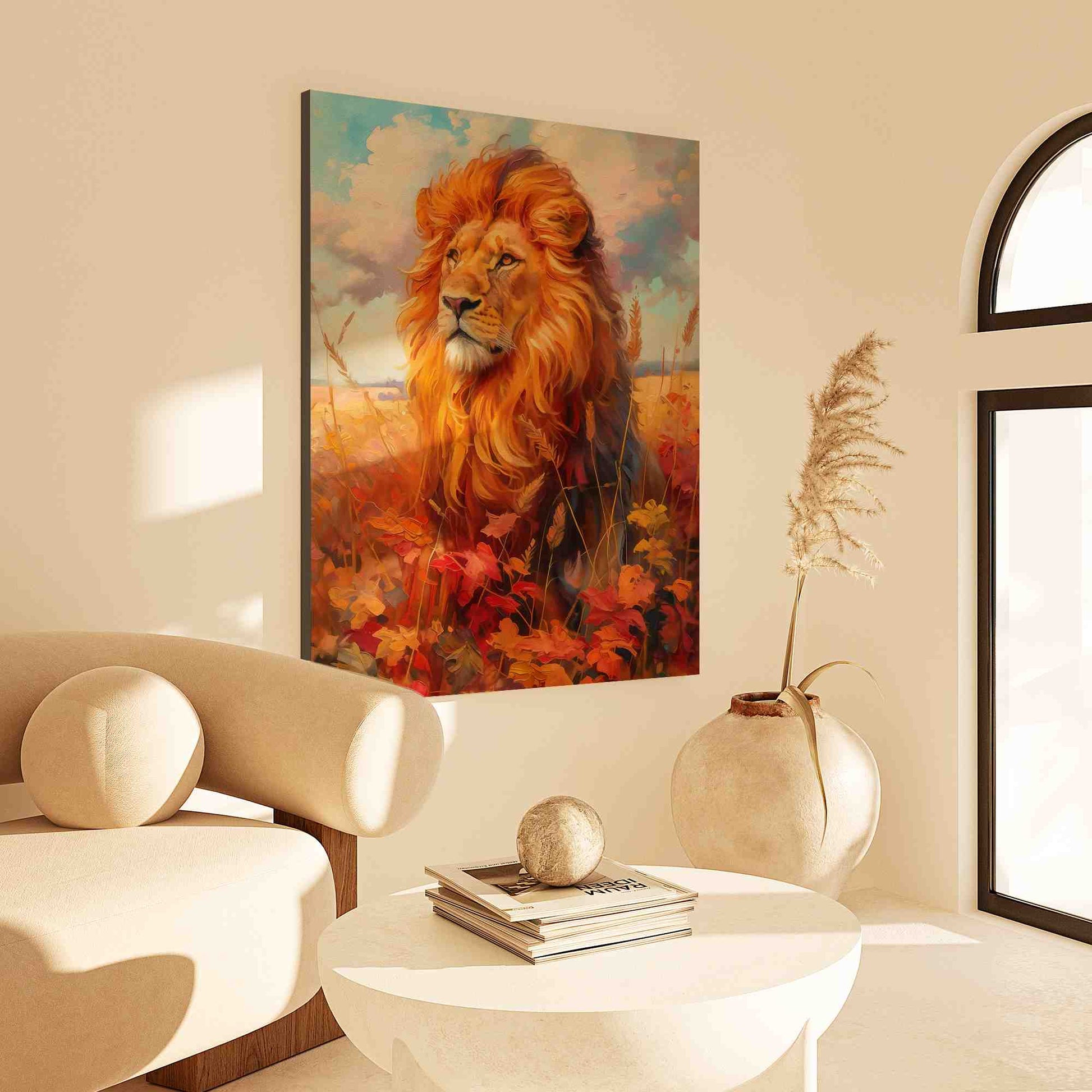 Lion in Fall - Wall Art in Black Frame