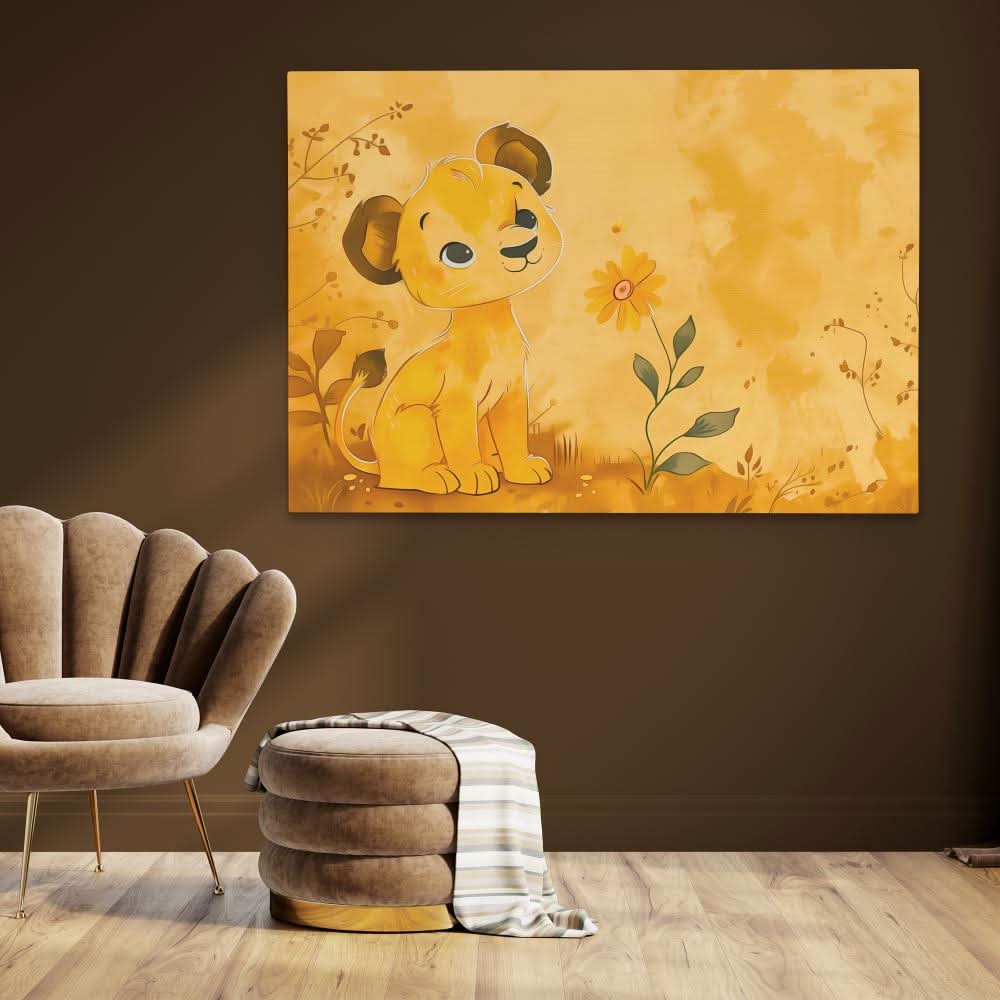Lioness Cub - Yellow Canvas Wall Art