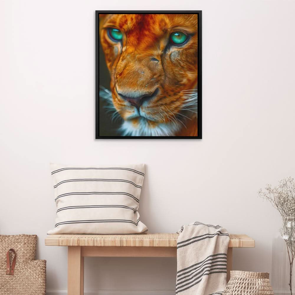 Lioness Eyes - Big Cat Wall Art in Black Frame