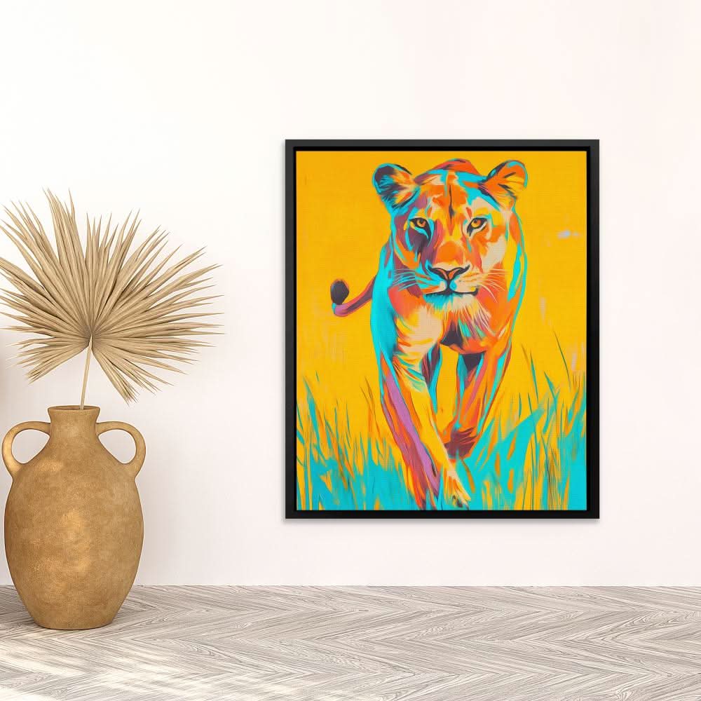 Lioness Fierce Stride - Colorful Wall Art for Living Room