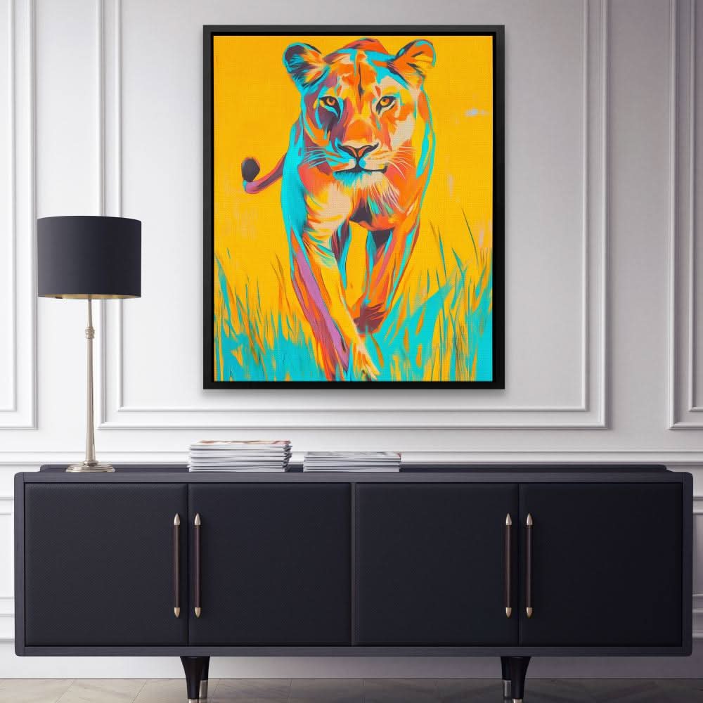Lioness Fierce Stride - Modern Colorful Canvas Wall Art