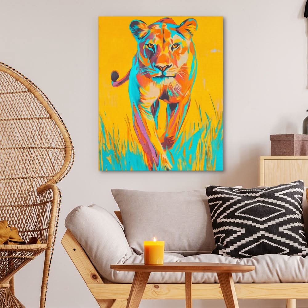 Lioness Fierce Stride - Colorful Big Cat Canvas Print