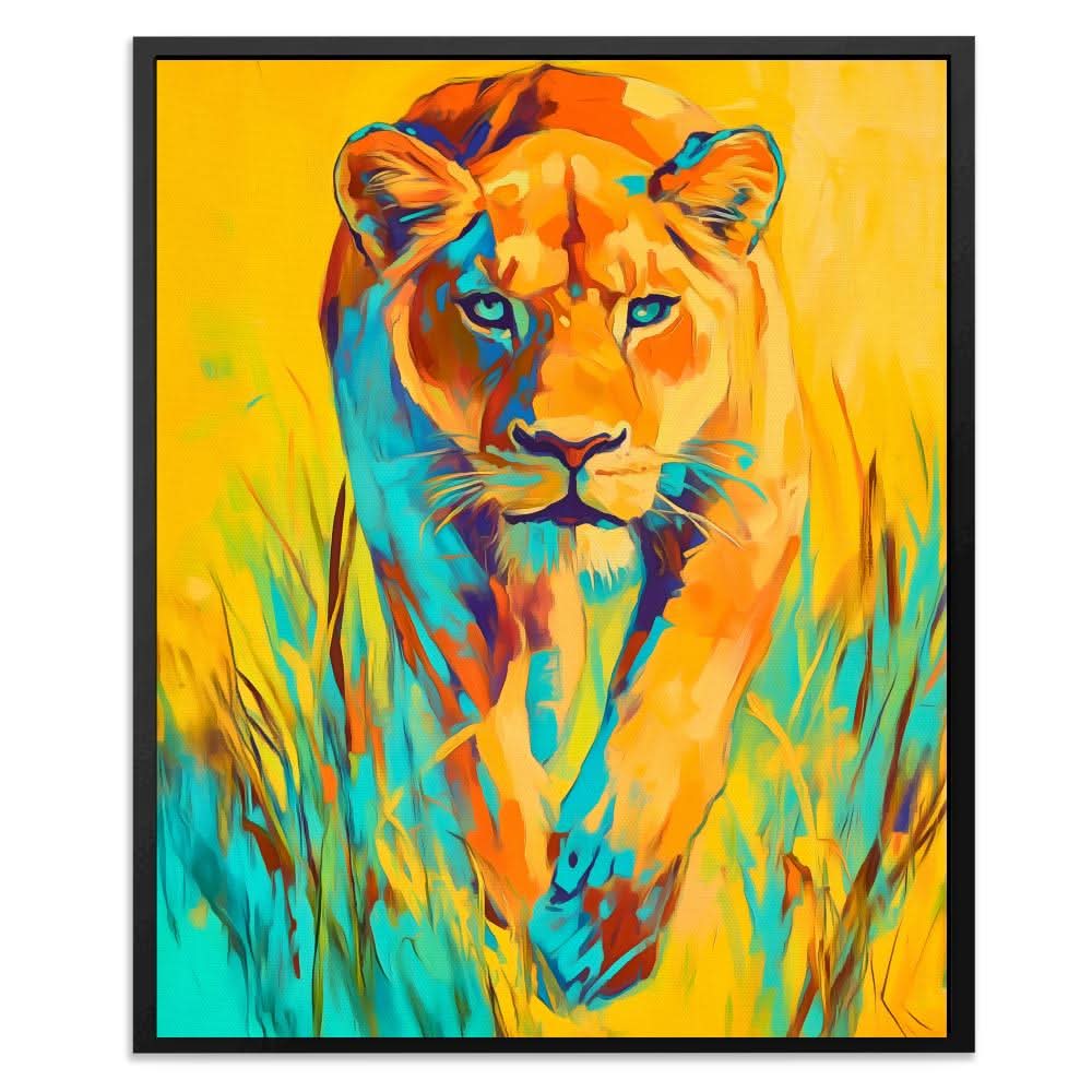 Lioness Jungle Flame - Big Cat Wall Art in Black Frame