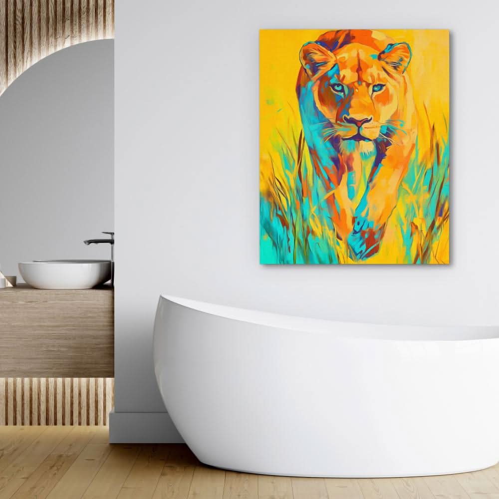 Lioness Jungle Flame - Colorful Big Cat Canvas Print