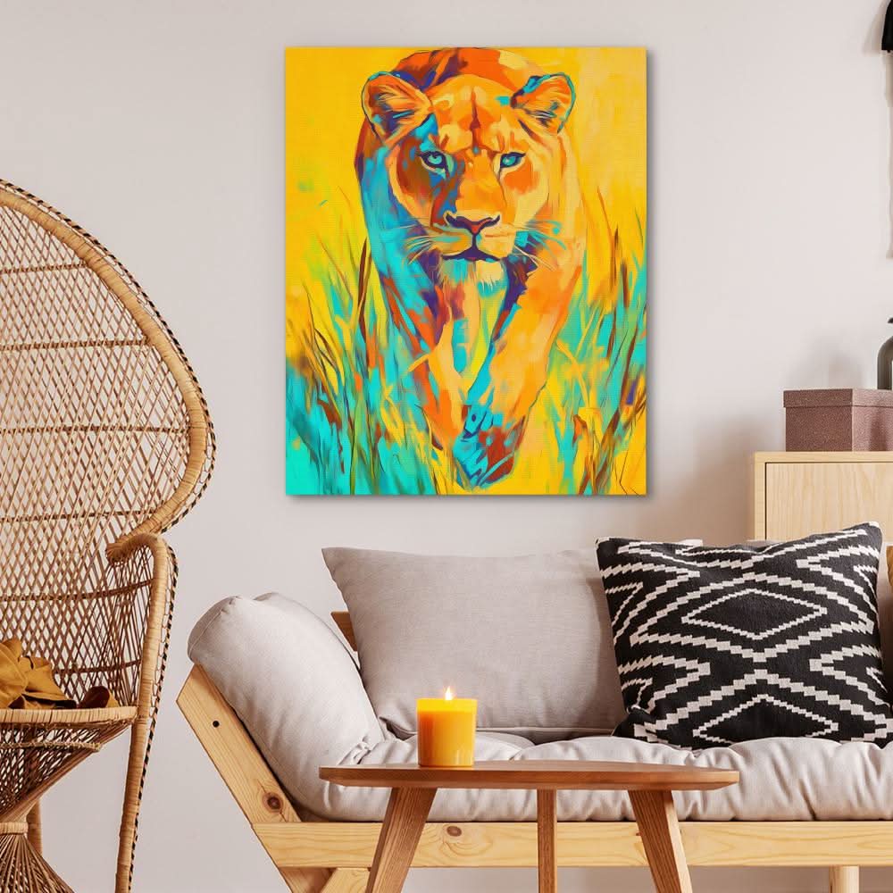 Lioness Jungle Flame - Modern Colorful Canvas Wall Art