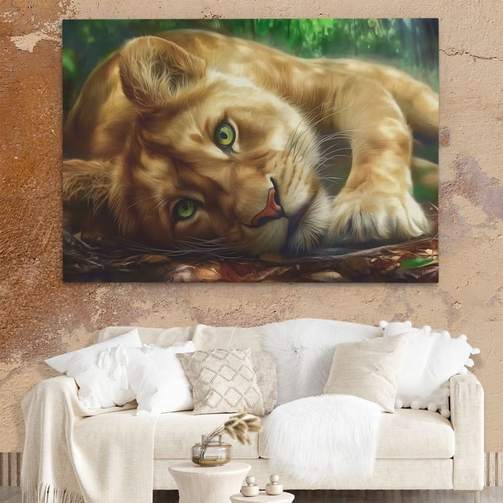 Lioness Temptation - Big Cat Wall Art in Black Frame