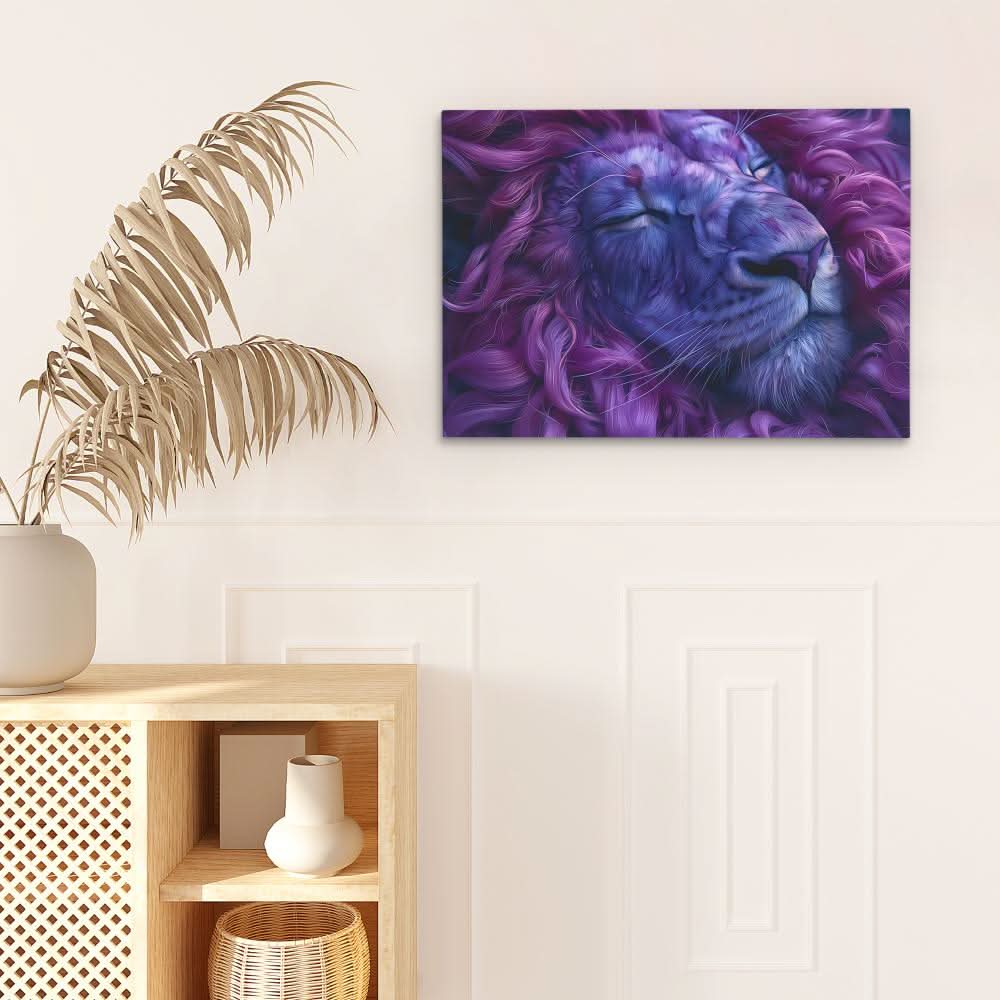 Lions Slumber - Modern Purple Canvas Wall Art