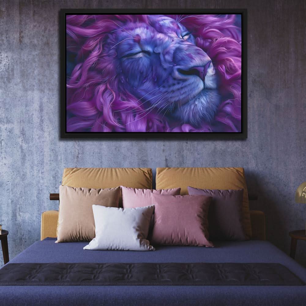 Lions Slumber - Big Cat Wall Art in Black Frame