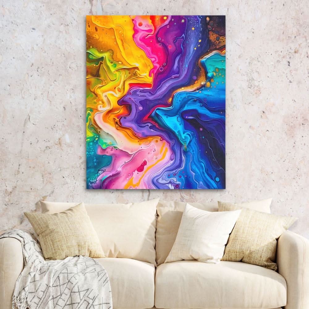 Liquid Paint - Rainbow Wall Art in Black Frame