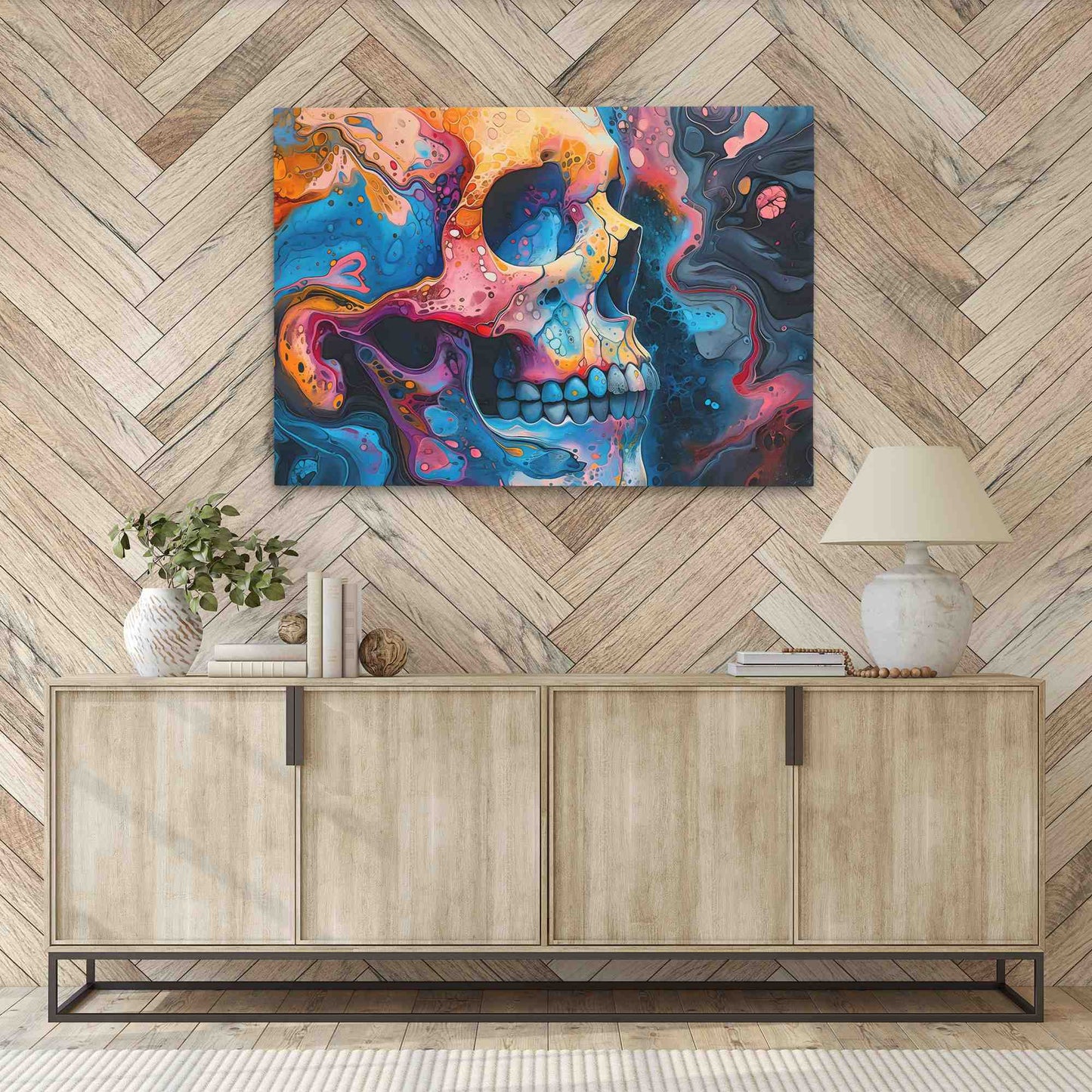 Liquid Paint Skull - Paint Wall Art in Black Frame