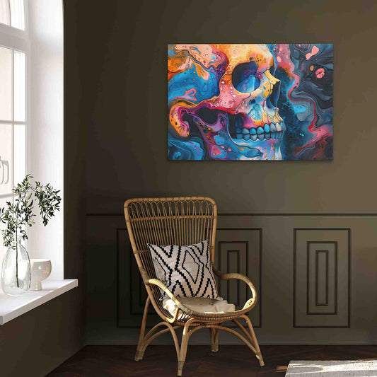 Liquid Paint Skull - Wall Art in Black Frame