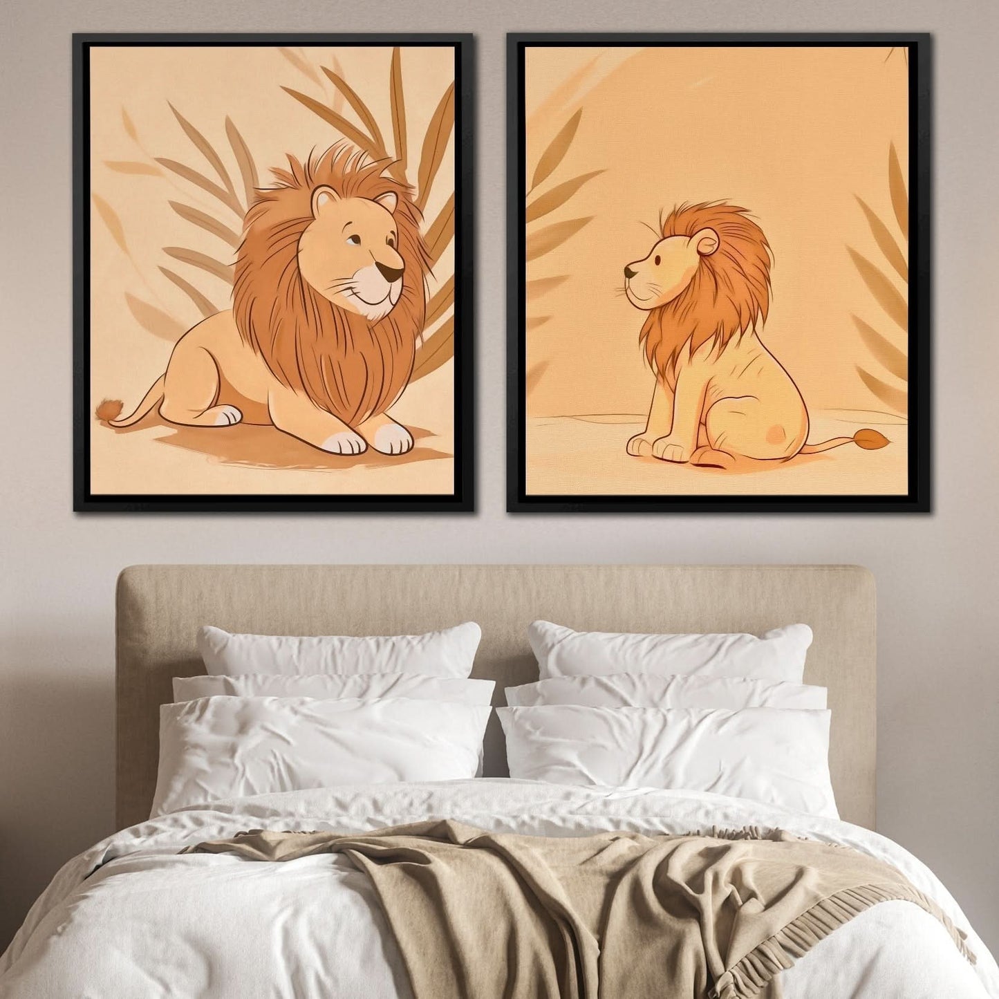 Little Lion Duo - Lion Wall Art in Black Frame