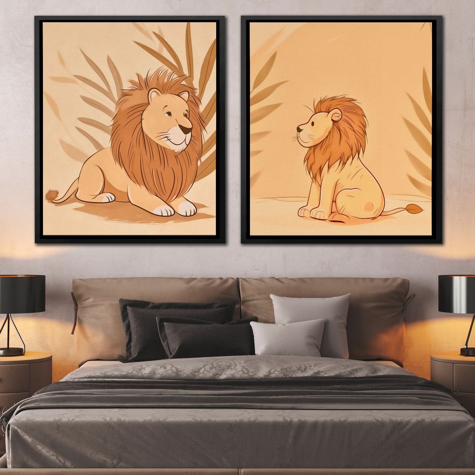 Little Lion Duo - Beige Wall Art for Kids Room