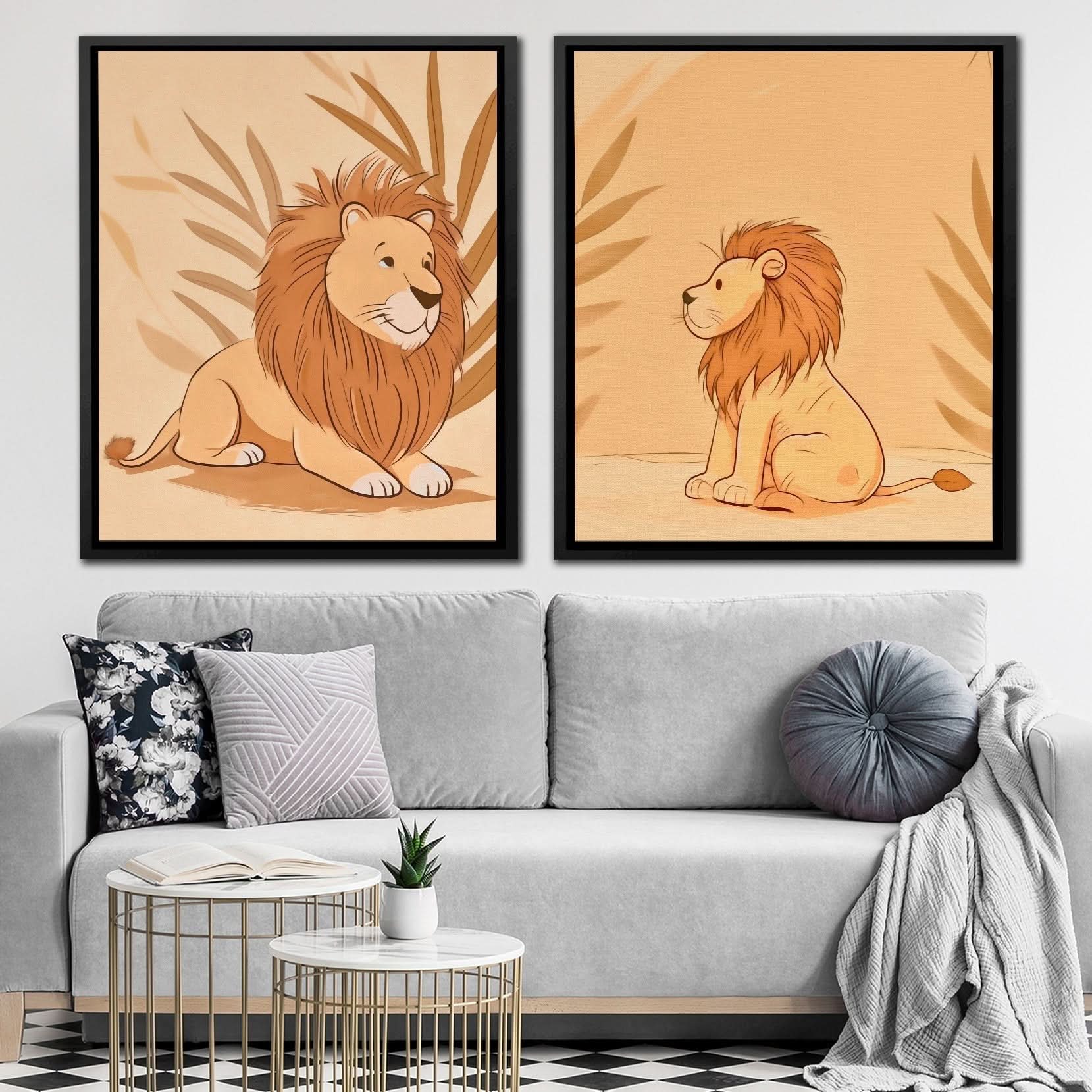 Little Lion Duo - Beige Canvas Wall Art