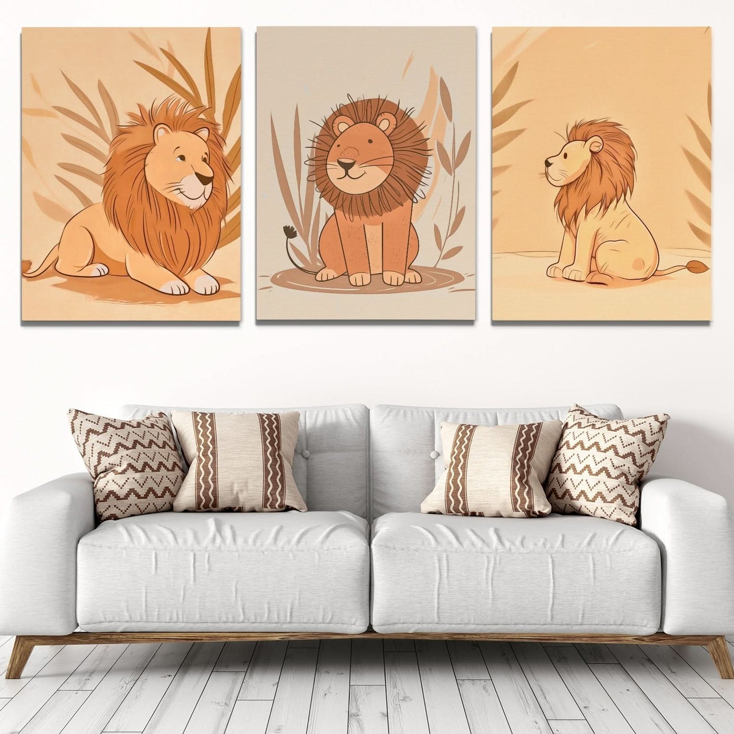 Little Lion Trio - Beige Wall Art for Kids Room