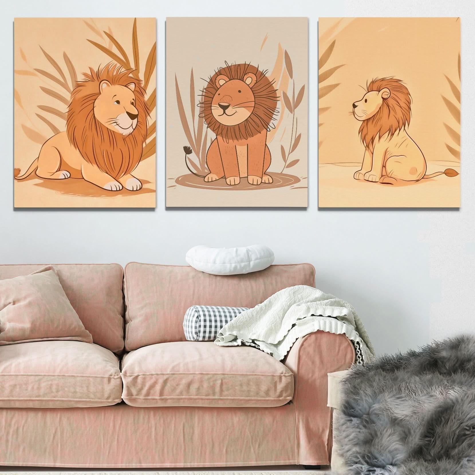 Little Lion Trio - Lion Wall Art in Black Frame