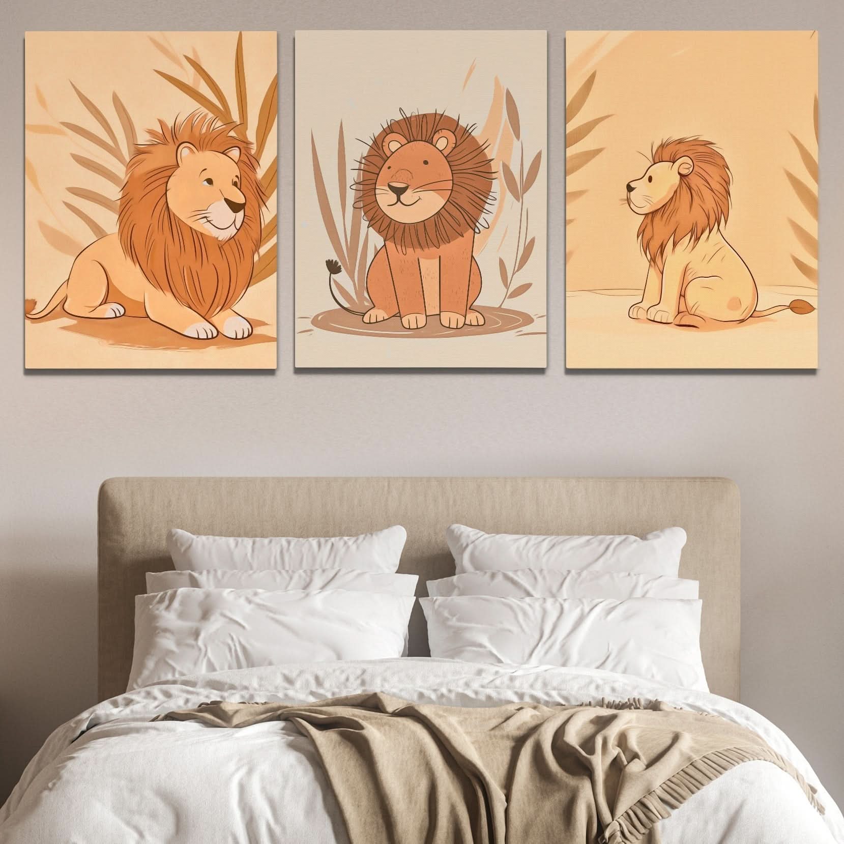 Little Lion Trio - Beige Lion Canvas Print